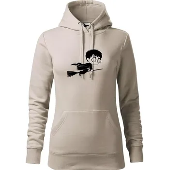 Dámská mikina Harry obrázek na koštěti - Mikina dámská Cape s kapucí - XS ( Ledově šedá )