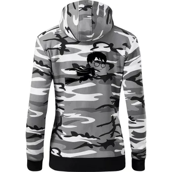 Dámská mikina Harry obrázek na koštěti - Dámská mikina trendy zipper s kapucí - L ( Šedý maskáč )