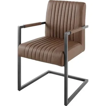 Jídelní židle Industriální retro hnědá kožená prošívaná konzolová jídelní židle Inspirativo s černou kovovou konstrukcí 88 cm
