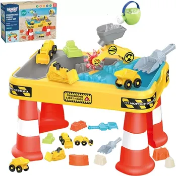 Hračka pro nejmenší woopie stolní vodní a pískový stůl 2v1 stavební set s 12 díly a 4 autíčky