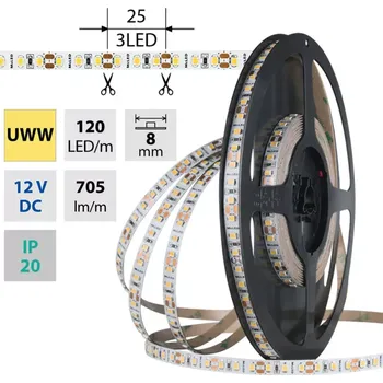LED páska LED pásek SMD2835 UWW, 120LED/m, 9,6W/m, DC 12V, 705lm/m, CRI90, IP20, 8mm, 50m