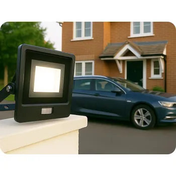 LED reflektor s PIR senzorem 30W, 2340lm, černý Studená bílá