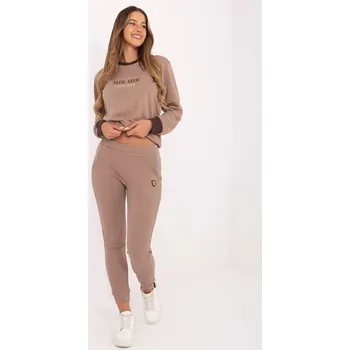 Dámské kalhoty Dámské tmavě béžové teplákové kalhoty ze žebrovaného materiálu RV-