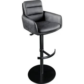 Barová židle Industriální otočná šedá barová židle Dover z kůže a sametu s výškovým nastavením a opěrkou na nohy ve tvaru kotvy 115 cm