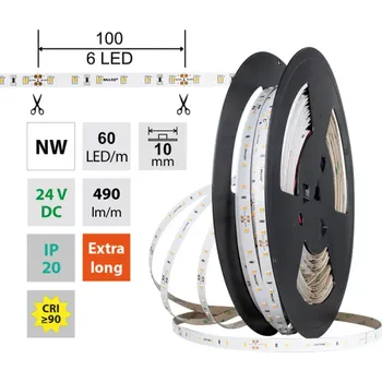 LED páska LED pásek SMD2835 NW, 60LED/m, 4,8W/m, DC 24V, 490lm/m, CRI90, IP20, 10mm, 50m