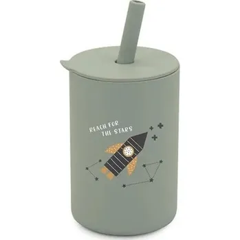 BocioLand Silikonový hrnek s brčkem Raketa, 150 ml - šedý