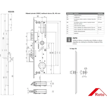 Stavební výplň Lištový zámek Roto C600 4V Dorn (dornmass): 35, Ořech (čtyřhran): 8, Výška dveří (FFH): 1900 - 2200 776505