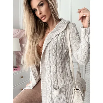 Dámský svetr Fashionweek Dlouhý Kardigan s kapucí NB-GATO Barva: Béžový, Velikost: Universal