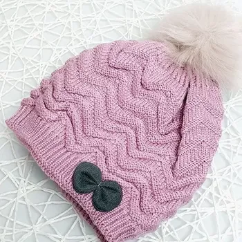 Čepice Dětská zateplená čepice s bambulí, vhodná pro kojence - vlnka fialová