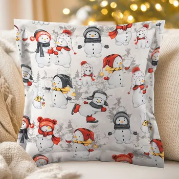 Povlak na polštářek Bavlněný povlak na polštář s lemem Sandra SA-661 Sněhuláci na světle šedém 40 x 40 cm