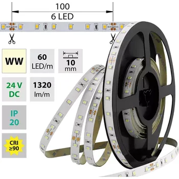 LED páska LED pásek SMD2835 WW, 60LED/m, 14,4W/m, 1320lm/m, IP20, DC 24V, 10mm, 50m