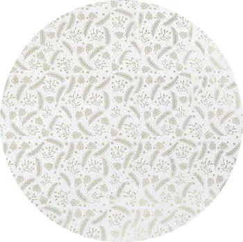 Vánoční dekorace Vánoční kulatý ubrus Peří a šišky 140 cm, zlatý