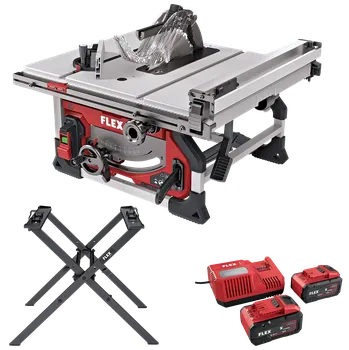 Stolní pila FLEX&nbsp;TS 92 18-EC + P-Set 18-88 R + WB TS, Akumulátorová stolní kotoučová pila 18 V se stojanem a sadou baterií 8.0 Ah (Verze: s rychlonabíječkou a 2x baterií 8.0 Ah)