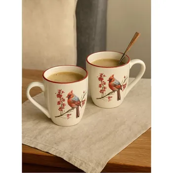 Sinsay - Keramické hrnky se zimním potiskem ptáků 2 pack - červená - 080GI-33X - 080GI-33X-ONE