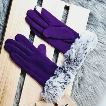Rukavice Luxusní zateplené rukavice s kožíškem, vhodné i pro dotykové telefony - fialová