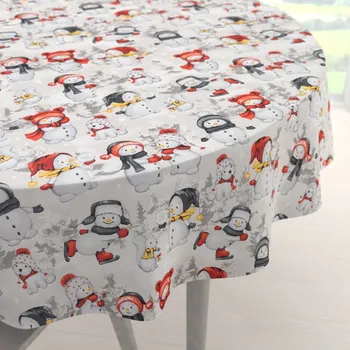 ubrus Bavlněný kulatý ubrus Sandra SA-661 Sněhuláci na světle šedém Ø 50 cm