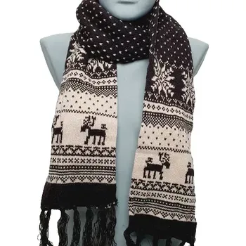 Šála Zimní šála se vzorem sob - hnědá