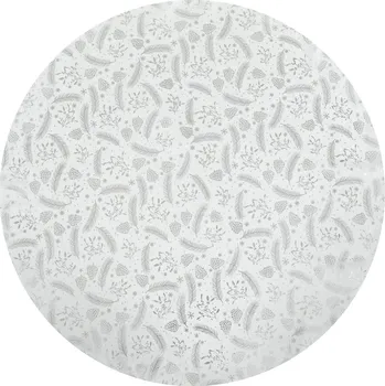 ubrus Vánoční kulatý ubrus Peří a šišky 140 cm, stříbrný