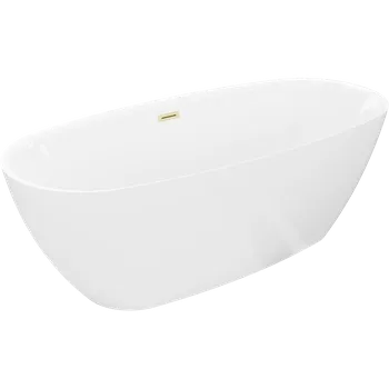 Vana Mexen Luvo Slim volně stojící vana 170 x 75 cm, bílá, přepad zlatý kartáčovaný - 52801707500-55 Volně stojící vany