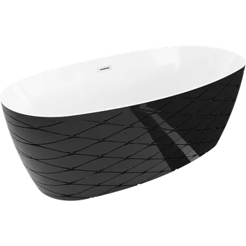 Vana Mexen Olea volně stojící vana vzor 170 x 80 cm, bílá/černá, přepad kartáčovaný nikl - 52821708075-97 Volně stojící vany