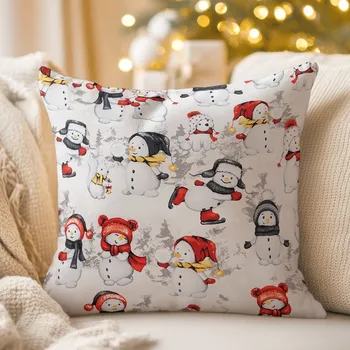 Povlak na dekorativní polštářek Bavlněný povlak na polštář Sandra SA-661 Sněhuláci na světle šedém 40 x 60 cm