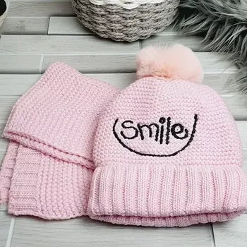 Čepice Dětský zimní set šála a čepice Smile - růžová