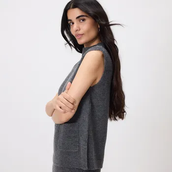 Dámský svetr Reserved - Vesta s kapsami - středně šedá - 123GS-85M - 123GS-85M-XL