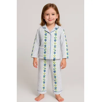 Dětské pyžamo květované- modré Velikost: EU 140