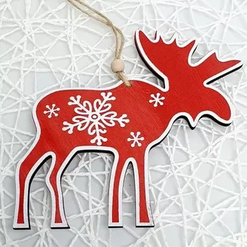 Vánoční dekorace RB-nakuplevne Dřevěná dekorace na Vánoce - sob červený 15 x 15 cm