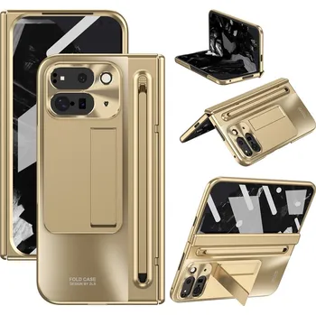 Pouzdro na mobilní telefon Hinge plastový kryt se stylusem a ochranou displeje na Google Pixel 10 Pro Fold - zlatý