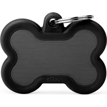 psí známka DOGG Známka pro psa S gumovým krytem, tichá Velká Černá Aluminium Kost + GRAVÍROVÁNÍ ZDARMA