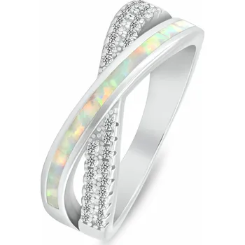 Prsten Brilio Silver Slušivý stříbrný prsten se zirkony a syntetickým opálem RI154W 56 mm + 2 měsíce na vrácení zboží