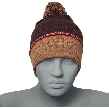 Zimní čelenka Chlapecká zimní čepice s bambulí - hnědá