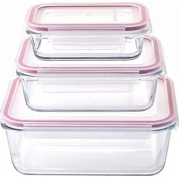 Dóza na potraviny Dóza na potraviny obdélníková, borosilikátové sklo/PP, Clip, sada 3 ks - MagicHome