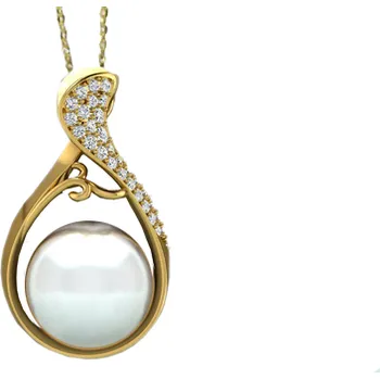 Náhrdelník Dámský přívěs s perlou a kameny Bílá / Akoya a diamanty