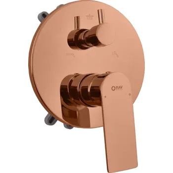 Vodovodní baterie NIL - Vanová/Sprchová baterie podomítková 3-cestná s tělesem a s boxem, Zlatá růžová - kartáčovaná NL187ZRK, RAV Slezák