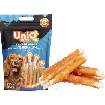 Pamlsek pro psa UNIQ Pets Hovězí tyčinky obalené kuřecím masem 250g