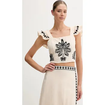 Dámská halenka Halenka se lněnou směsí Hoss Intropia 5879153 béžová 08X, vel. M