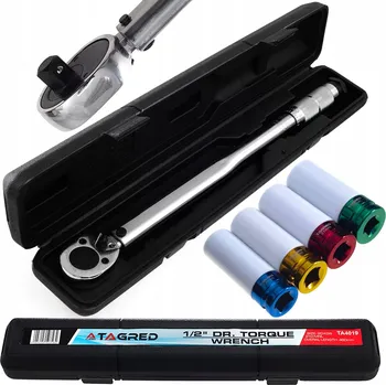 Sada nářadí TAGRED Momentový klíč 1/2\" 480 mm 42-210 Nm 20 kg s blokací, na kola plus 4 nástavce