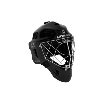Florbalová maska Unihoc Goalie Mask ALPHA PRIME EVOLAB black/silver Brankářská maska černá / stříbrná, Senior - 52 cm a více