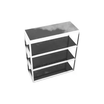 Věšák Štendr/stojan na šaty 1225 s policemi, výška 138cm,šířka 120cm,nerez a černé sklo