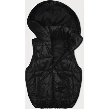 Dámská vesta Černá péřová vesta s odepínací kapucí (B8247-1) odstíny černé XXL (44)