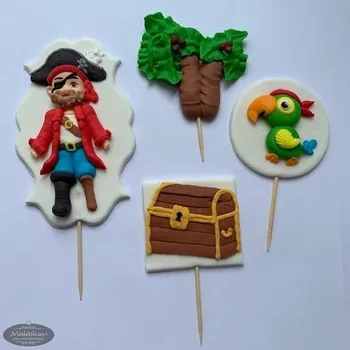 Jedlá dekorace na dort Pirátská sada – cukrové dvourozměrné (2D) zápichy na dort