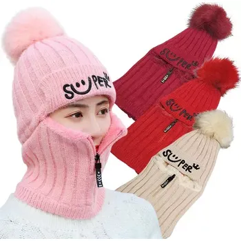 Zimní čelenka Dámská zateplená zimní kukla s bambulí