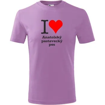 Chlapecké tričko Fialové dětské tričko I love Anatolský pastevecký pes - dárek pro malého pejskaře / pejskařku - barva fialová - velikost 12let
