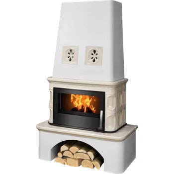 Krbová kamna ABX LAPONIE 17 kW, písková, bílý sokl, TV výměník 10 kW 30530112TPL