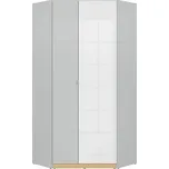 NANDU šatní skříň SZFN2D, šedá/dub polský/bílý lesk/bílý lesk