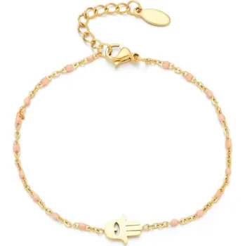 Náramek Náramek Hamsa s růžovým smaltem