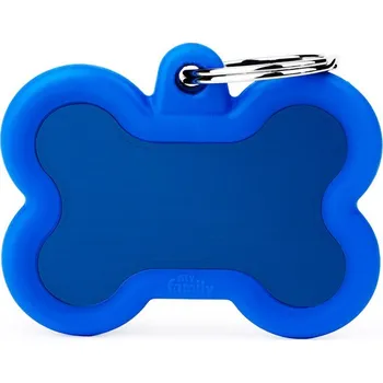 psí známka DOGG Známka pro psa S gumovým krytem, tichá Velká Blue Aluminium Kost + GRAVÍROVÁNÍ ZDARMA