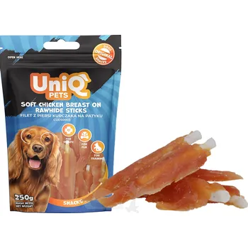 Pamlsek pro psa UNIQ Pets Kuřecí prsa na kalciové tyčce 250g (lízátko velké)
